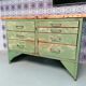 Old wooden garage workbench, industrial vintage.
