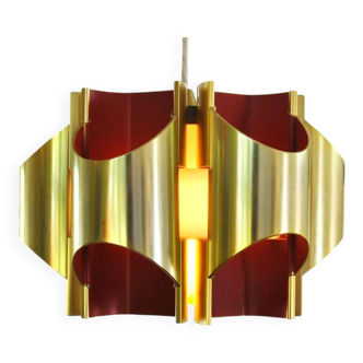 Suspension dorée et orange par Bent Karlby pour Lyfa, Danemark, années 1960