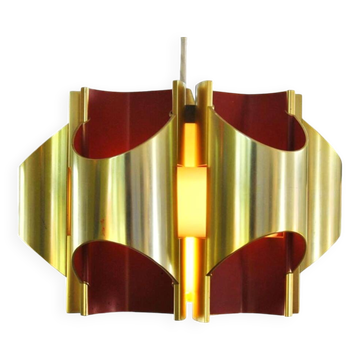 Suspension dorée et orange par Bent Karlby pour Lyfa, Danemark, années 1960