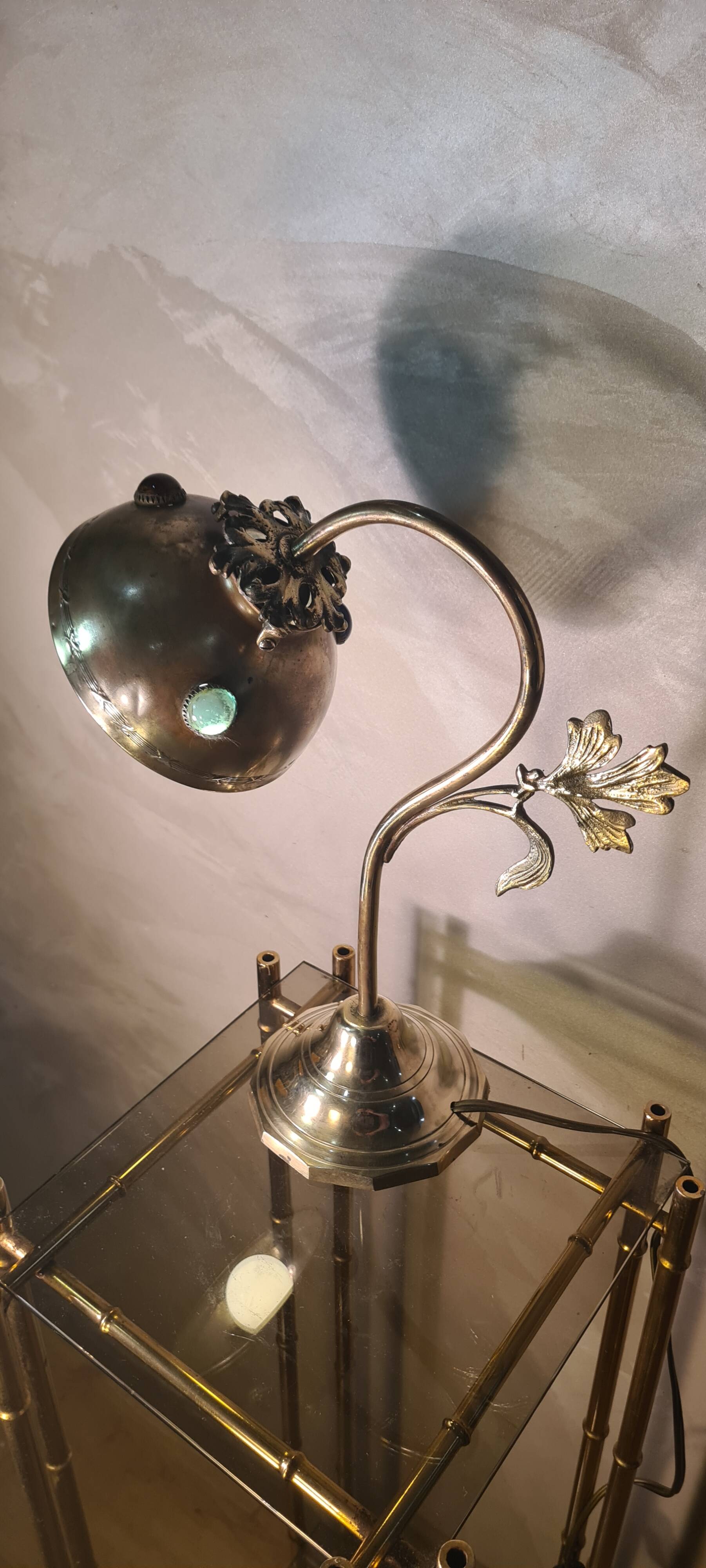 brass lamp with cabochons 1900 a20 electricity check h 34x27