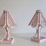 Pair of cane and bamboo bedside lamps