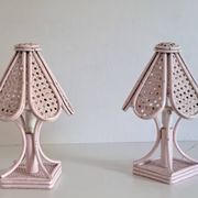 Pair of cane and bamboo bedside lamps