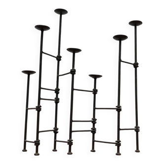 Mid-century brutalist extendable wrought iron floor chandelier, 1960s.