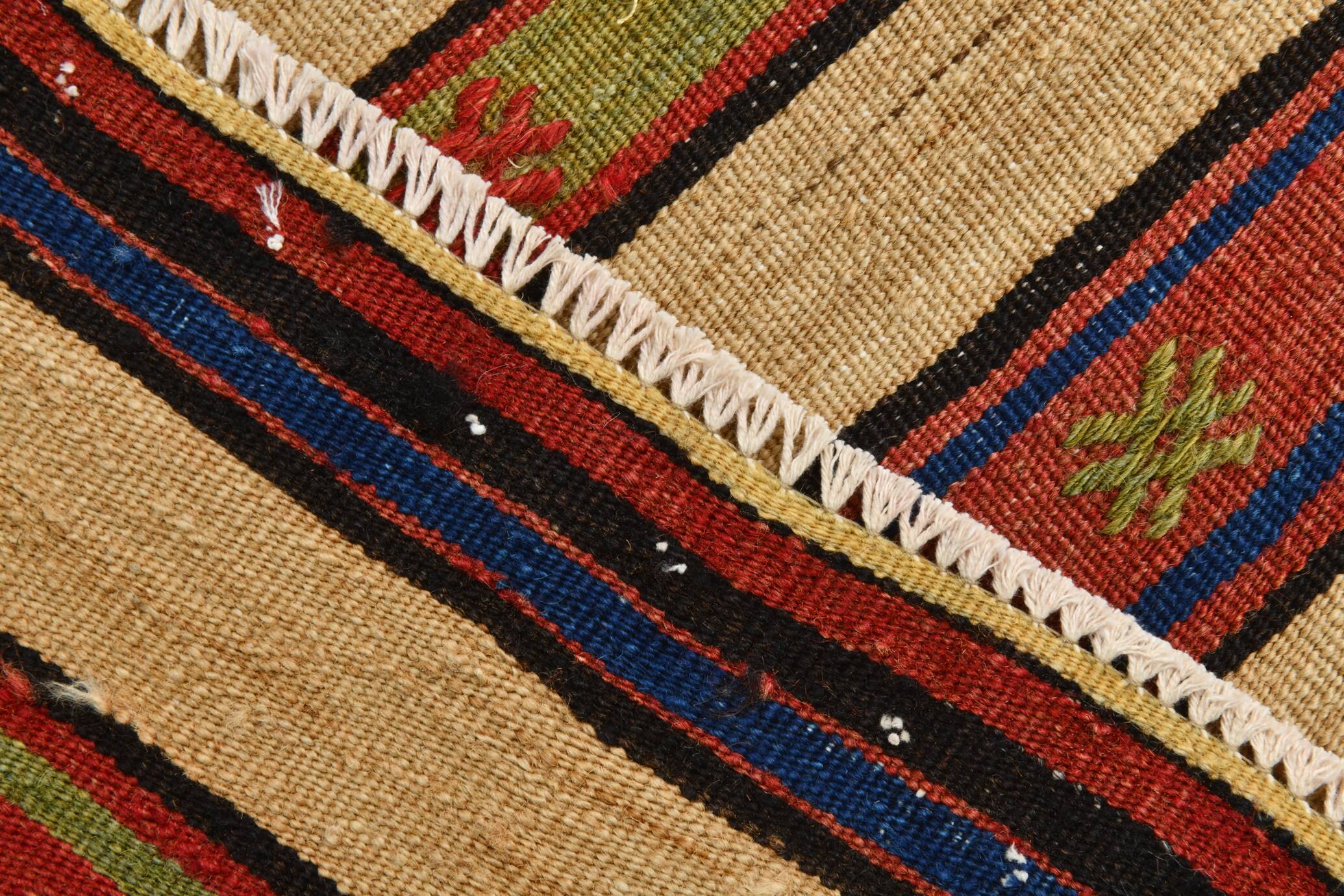 Vintage Sand Beige & Blue Kilim Runner Rug, 70x258Cm