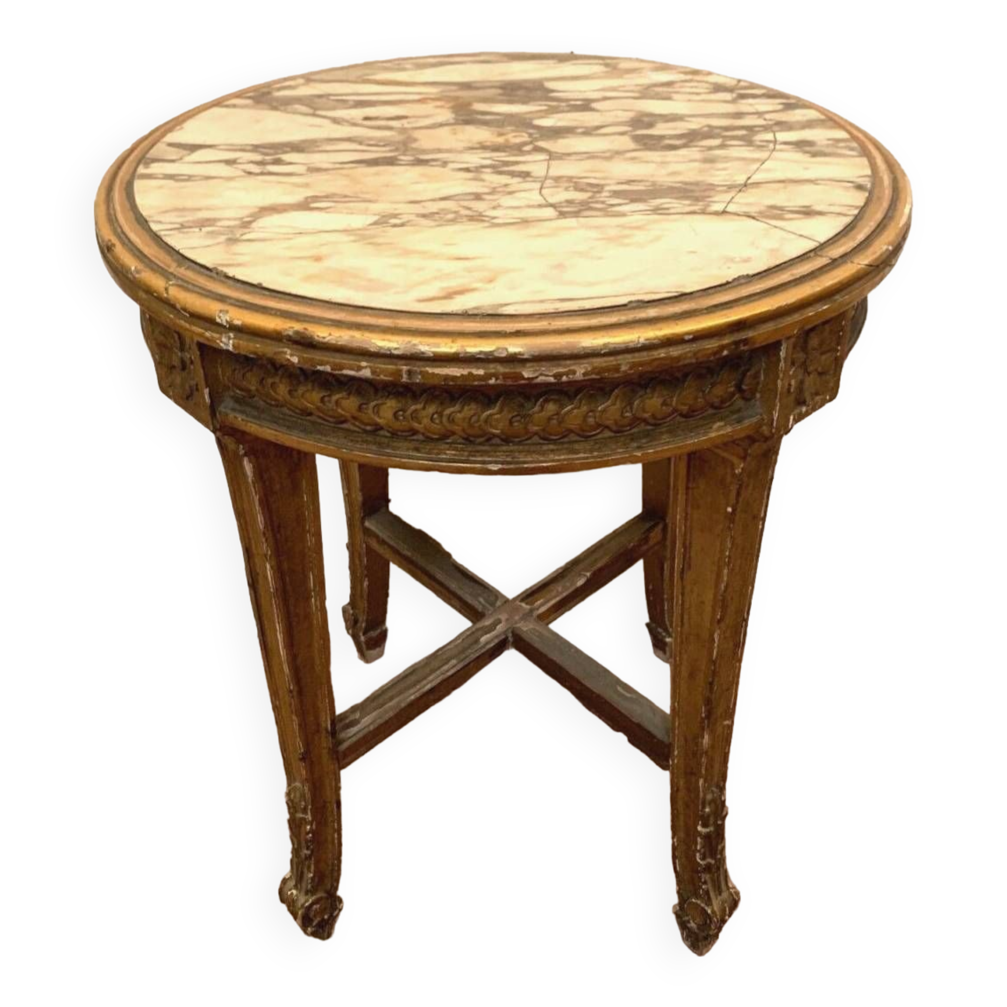 Louis XV style pedestal table in wood and gilded stucco 20th century