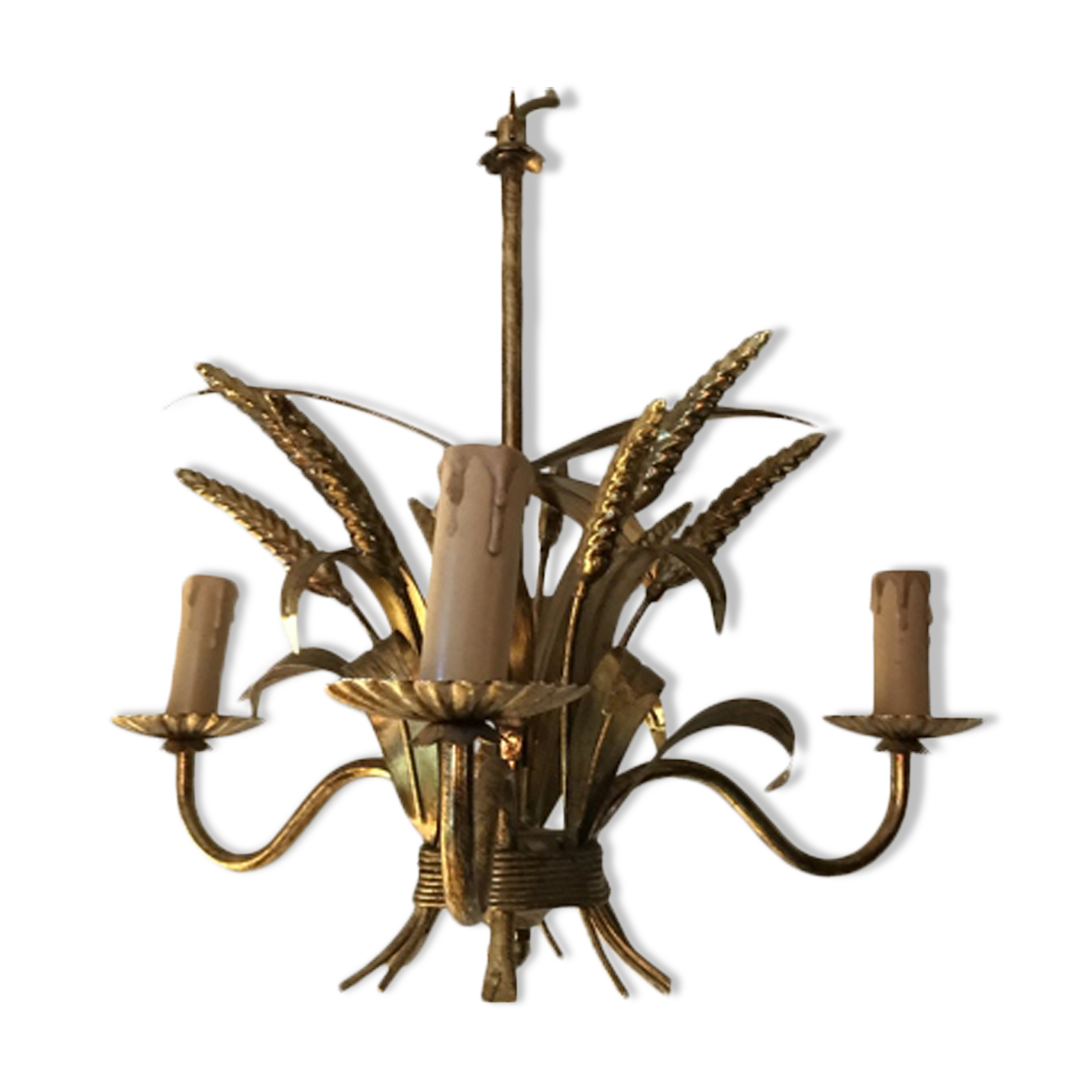 Chandelier and pair of wall sconces of wheat
