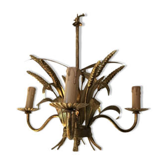 Chandelier and pair of wall sconces of wheat