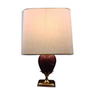 Beautiful Porcelain and Burgundy Brass Lamp Le Dauphin Model Ançay Annanas