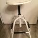 Vintage medical stool made of wood and white metal 1970