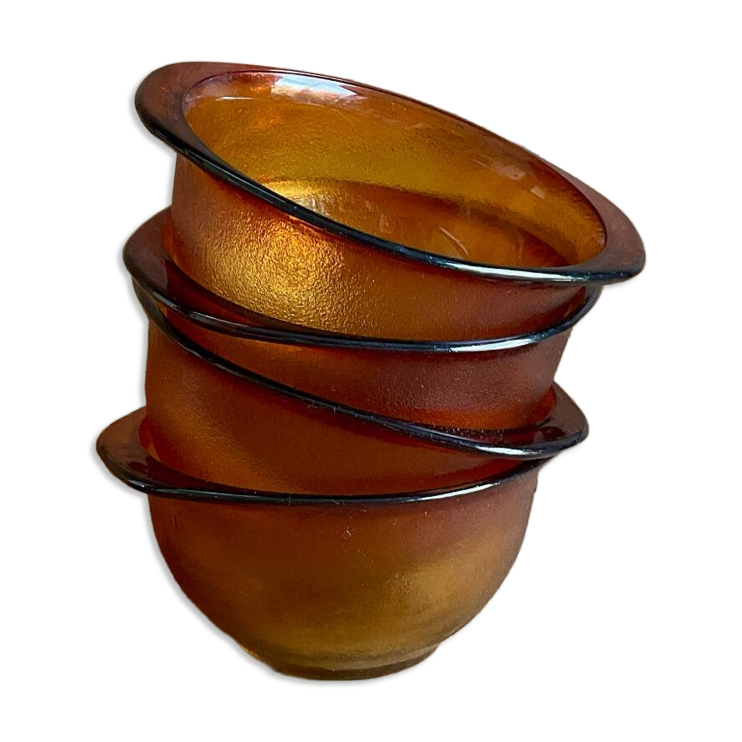 4 amber glass ear bowls