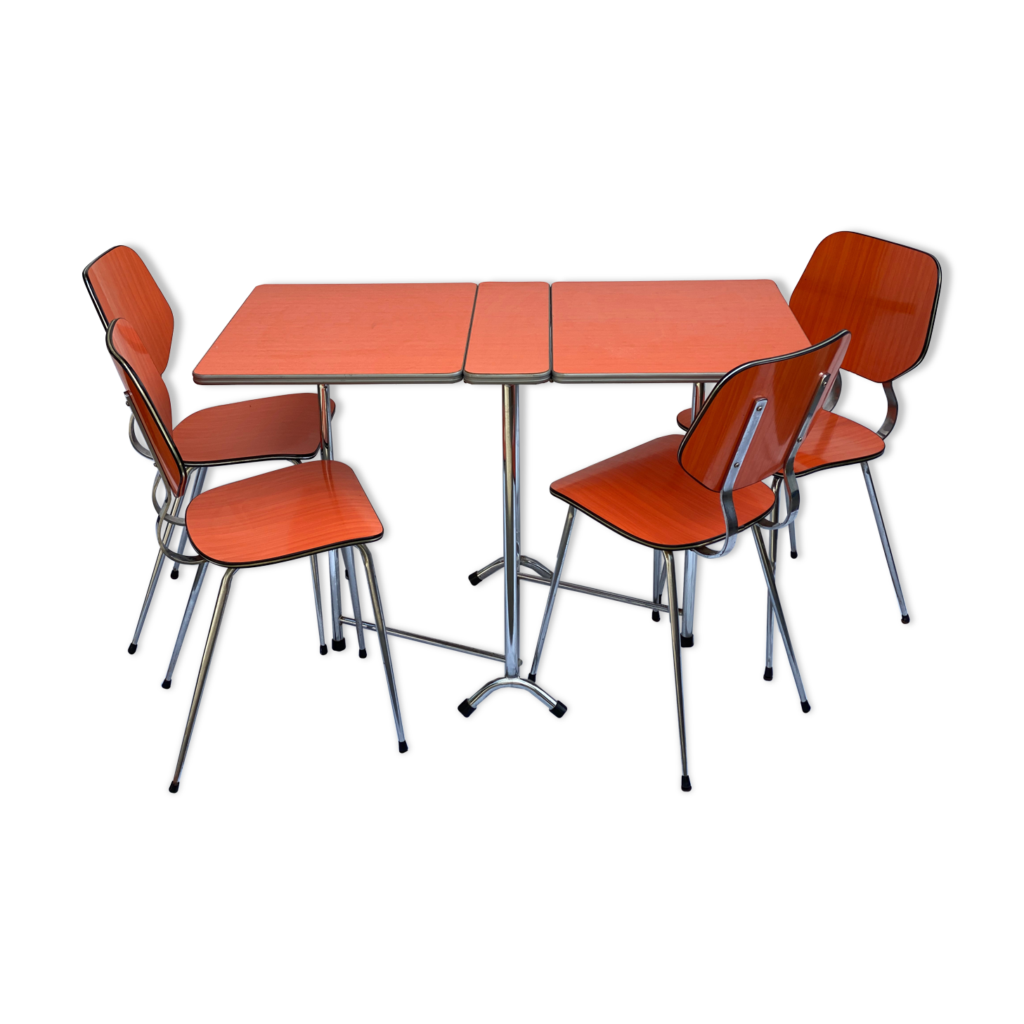 Orange formica table and 4 chairs