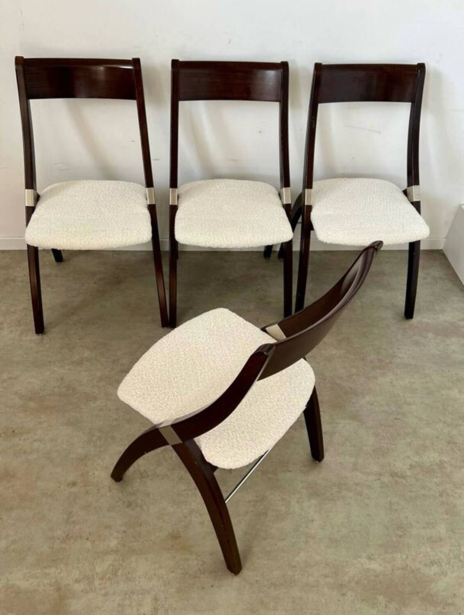 Set of 4 vintage 70s Italian design wooden and terry chairs
