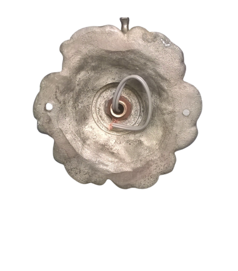 Pair of vintage rococo style sconces in patinated tin and frosted glass - 70's