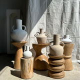 Handmade terracotta vase painted white with double handles H:16 D:20