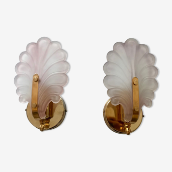 Paire d'appliques feuille verre