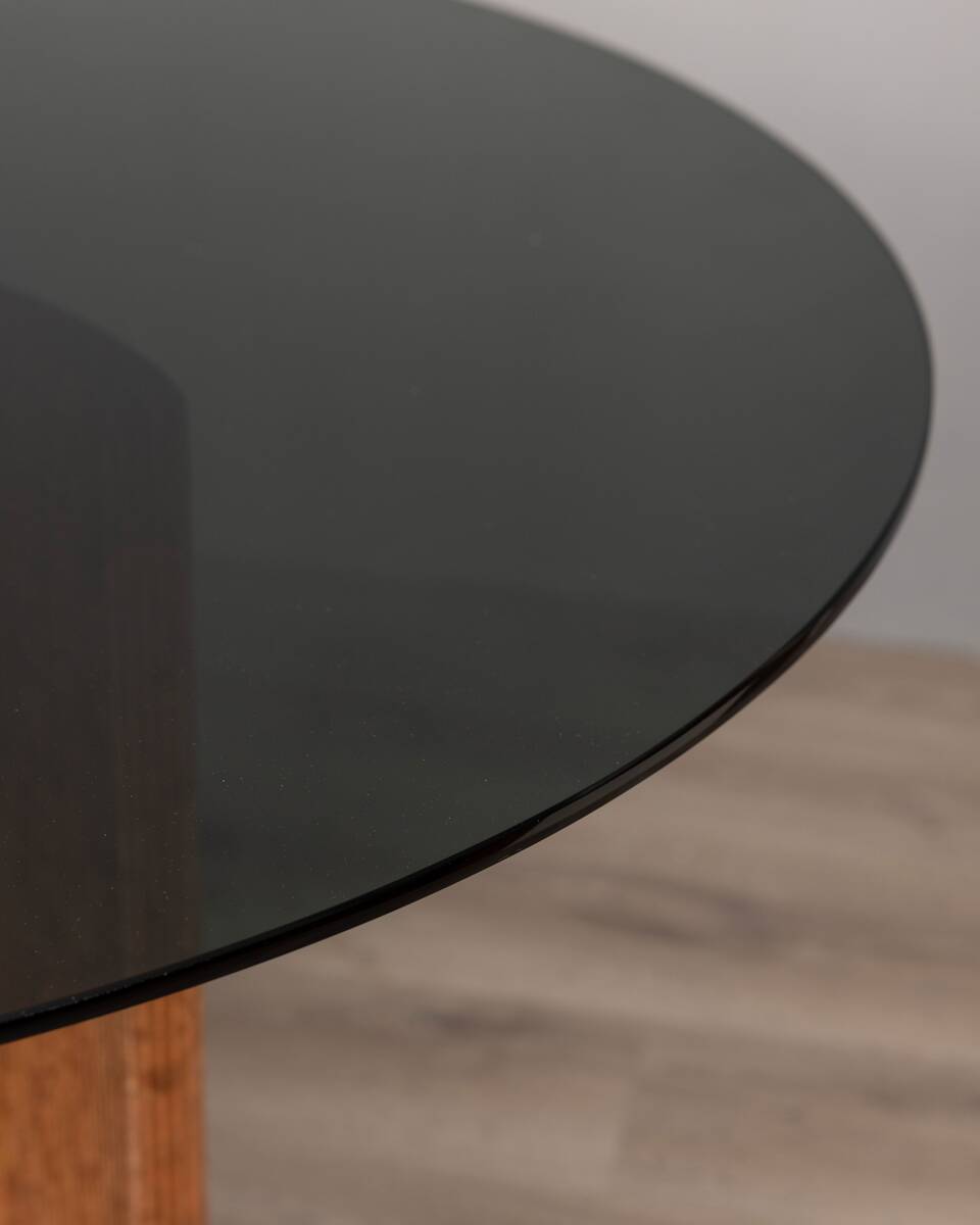 Table ronde vintage 70's en travertin et verre, design italien