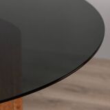 Table ronde vintage 70's en travertin et verre, design italien