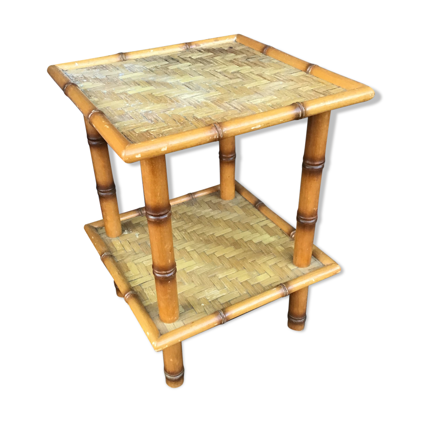 Coffee table, vintage bamboo shelf