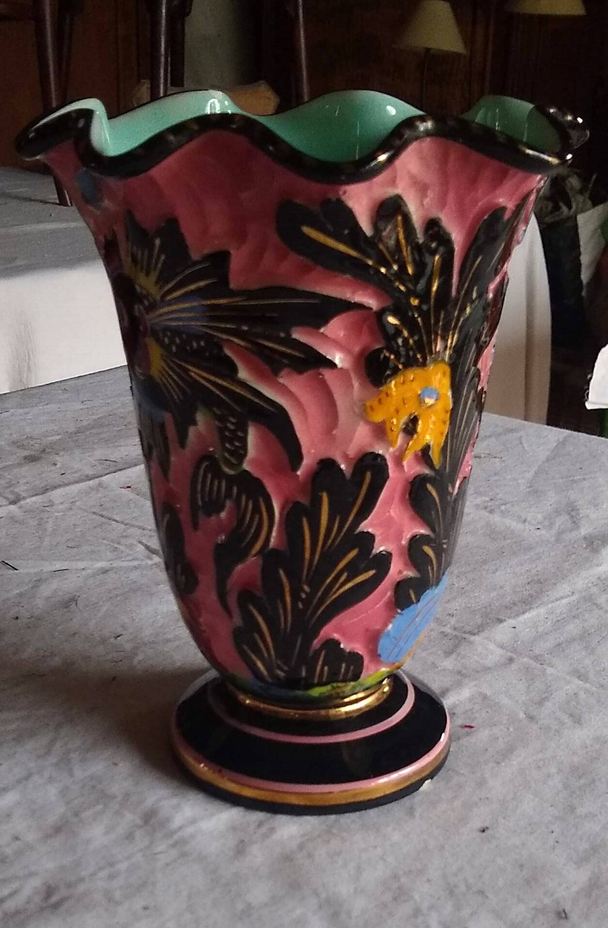 Vallauris vase signed Monaco with fish decoration