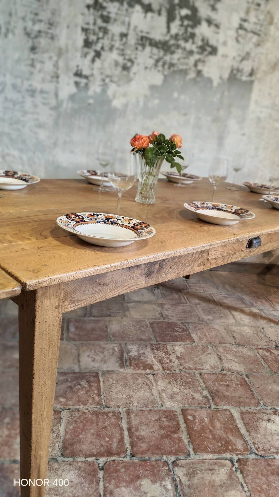 Large authentic farmhouse table made of solid French oak.