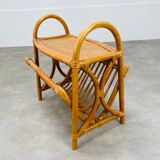 Vintage rattan magazine door side table 60s