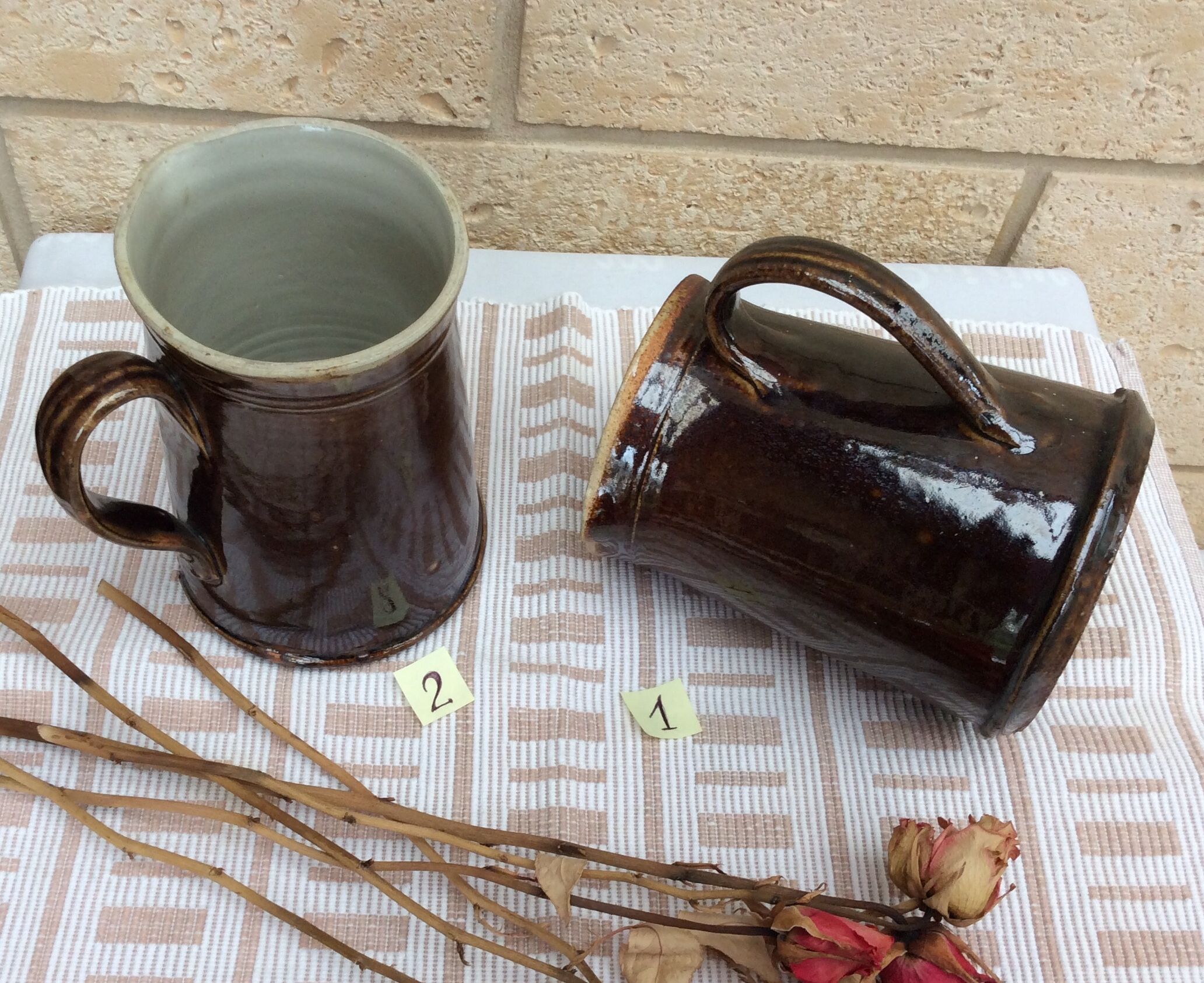 Set of 2 pitchers with enamelled sandstone spout, 50s