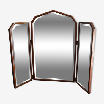 Miroir triptyque 1900 à glaces biseautées, 88/42 x 68 cm