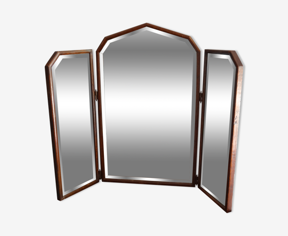 Miroir triptyque 1900 à glaces biseautées, 88/42 x 68 cm
