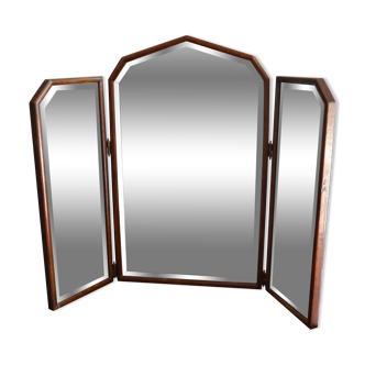 Miroir triptyque 1900 à glaces biseautées, 88/42 x 68 cm