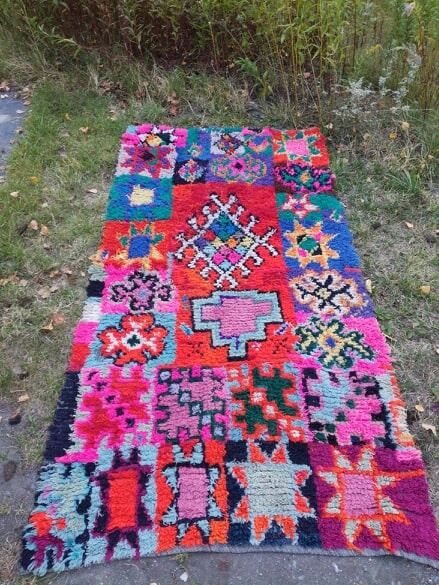 Ancient boucharouite carpet 208 x 108