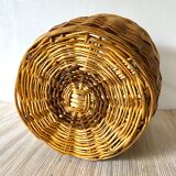Round two-tone woven wicker basket