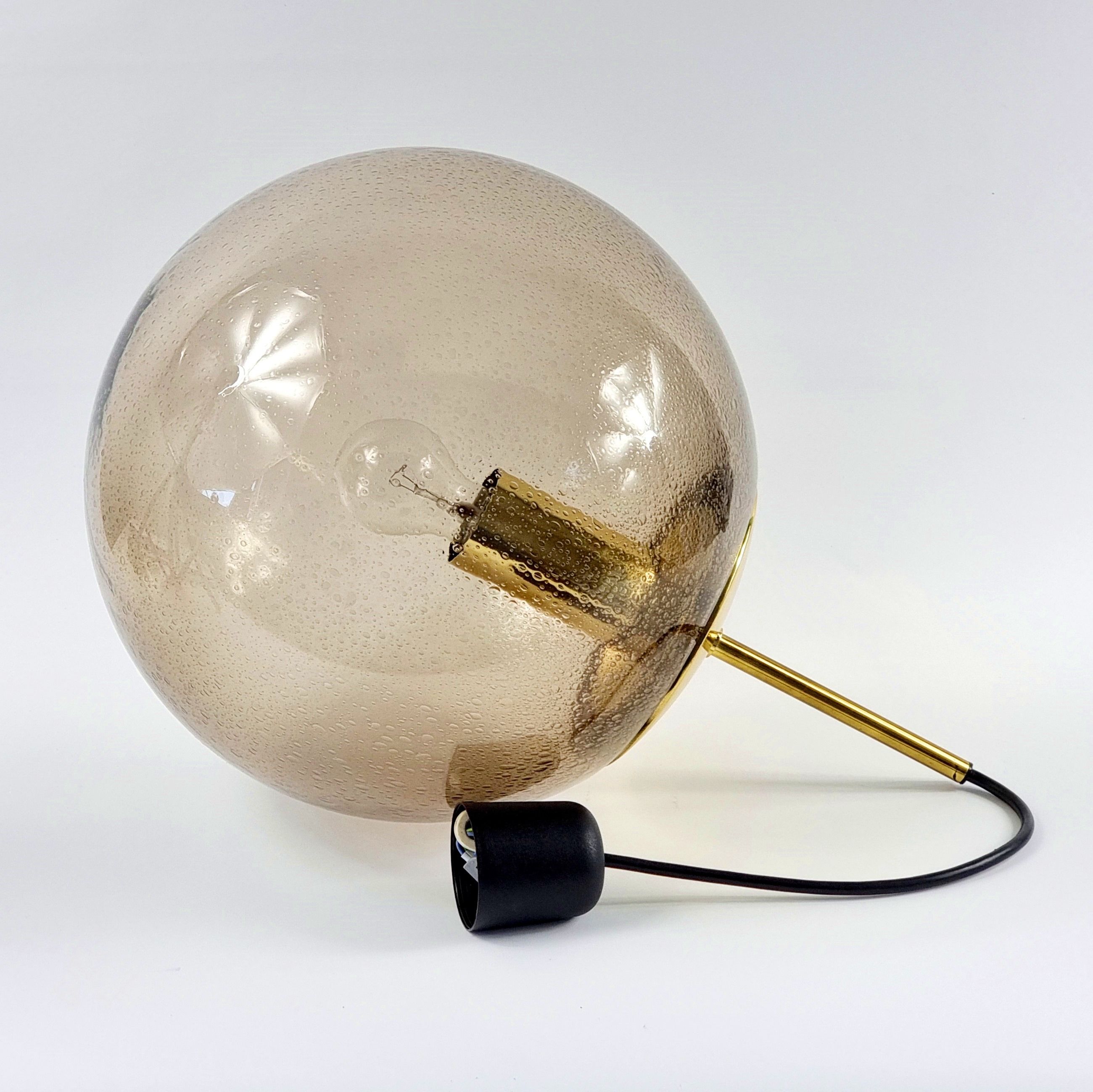 Large Mid-Century Smoked Air-Bubbled Glass Ball Ceiling Light from Limburg, Germany, 1970s