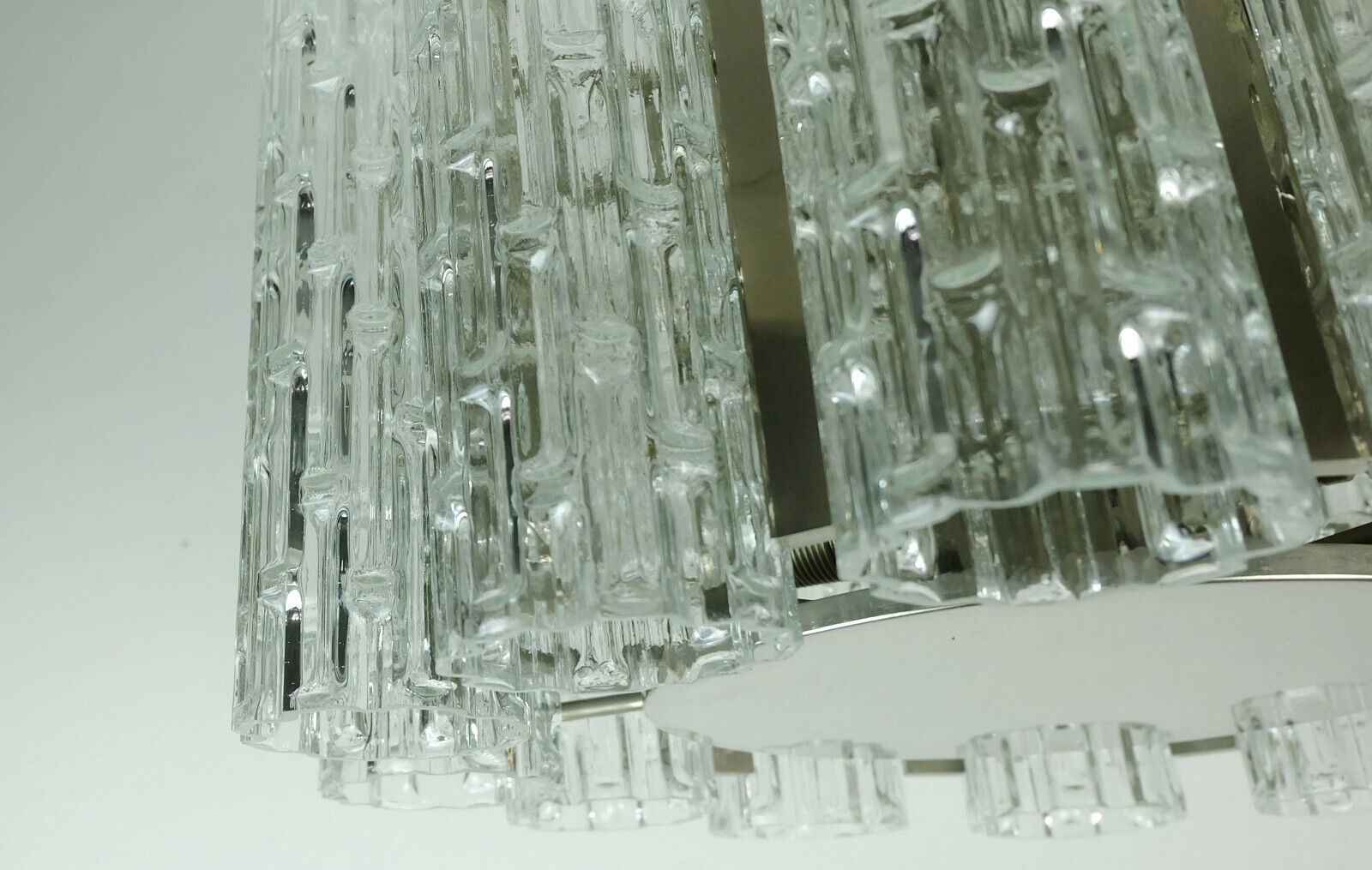 1960s kaiser mid century CHANDELIER chrome hanging light with 12 glass tubes