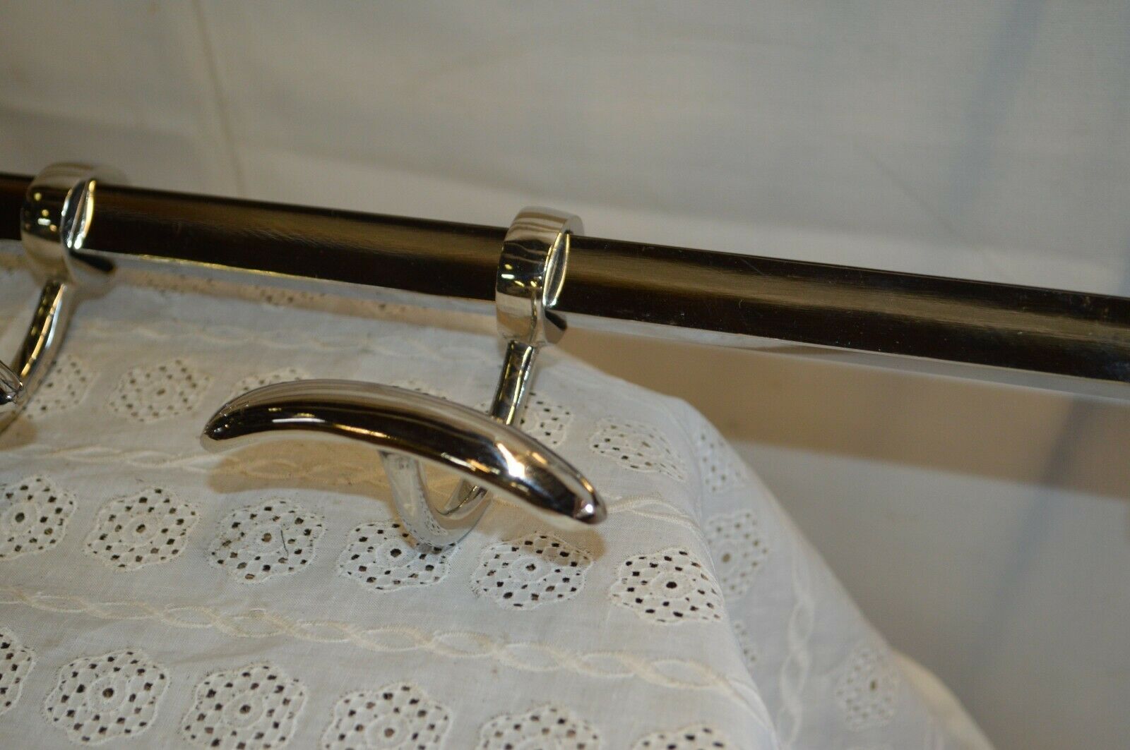 Chrome iron coat rack with hat holder