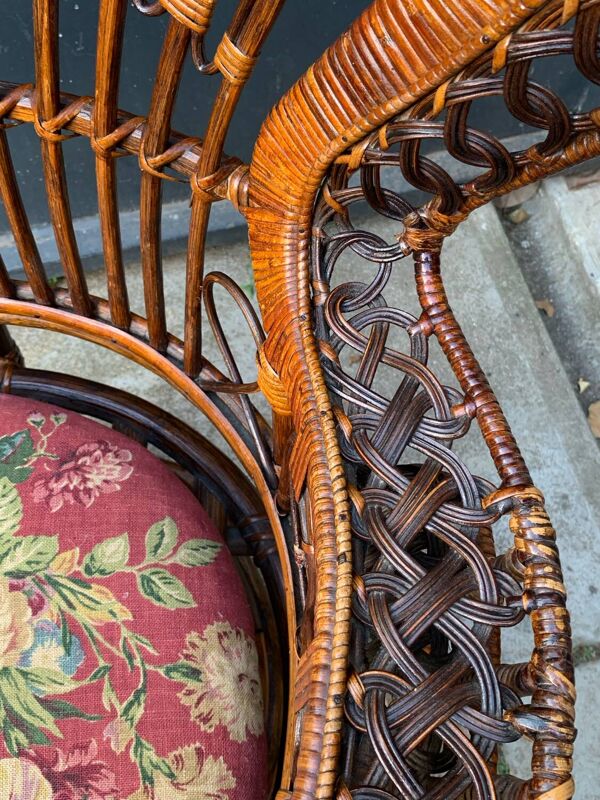 Fauteuil Emmanuelle rotin Peacock 1960