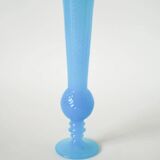 Opaline vase with a scalloped and textured neck, blue, 1960.