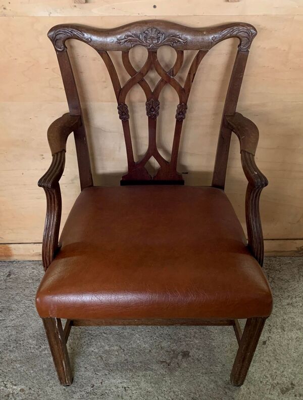 fauteuil de bureau en cuir et acajou vers 1880