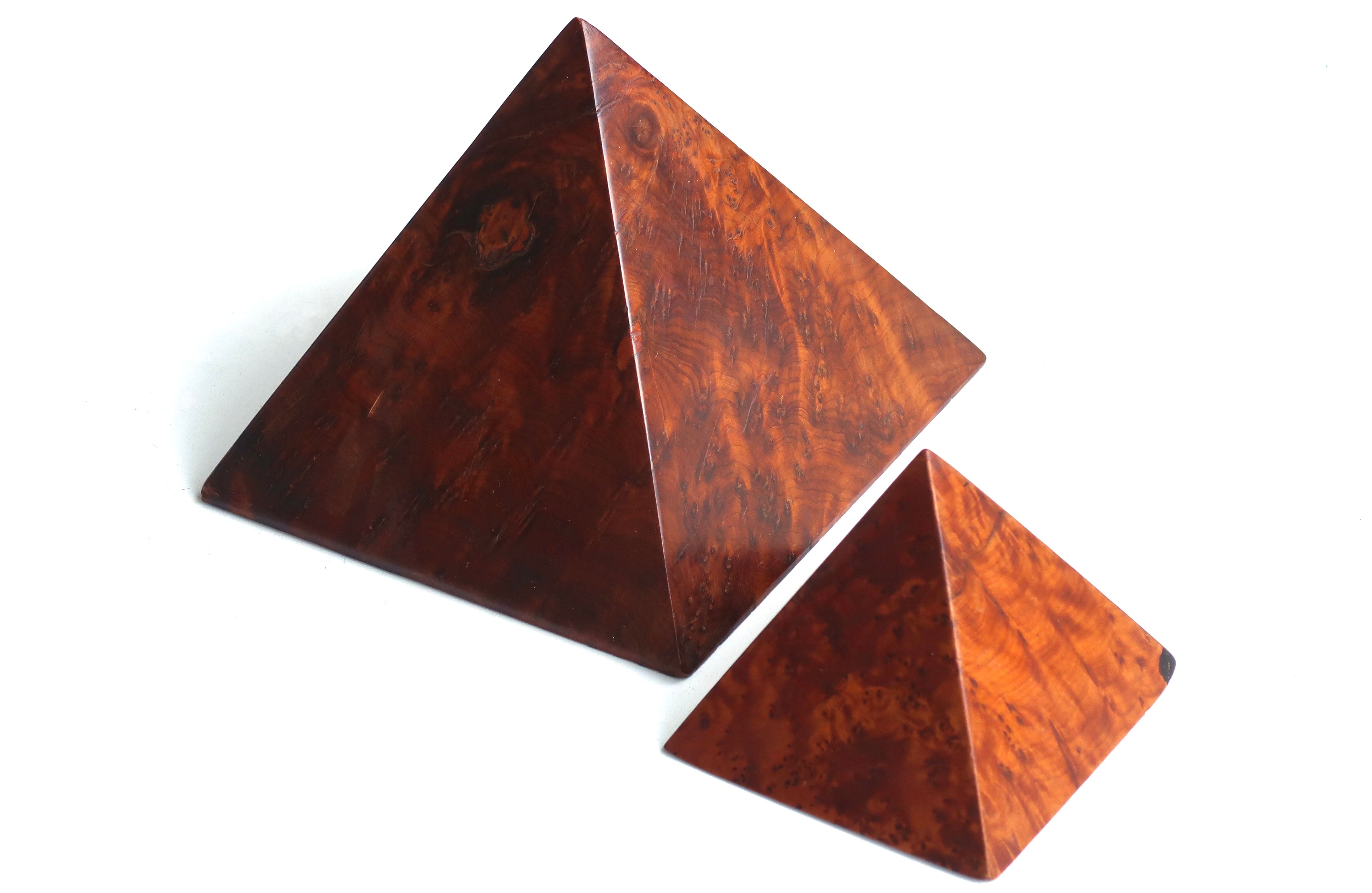 Two wooden pyramids with elm magnifying glass, 70s
