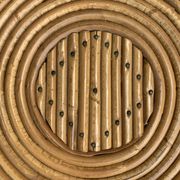 Pair of tripod coffee tables in rattan from the 1950s.