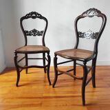 Pair of chairs from the early 20th century, Napoleon III style, with caned seats.