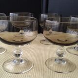 Set of 6 vintage smoked glass champagne glasses from the 70s