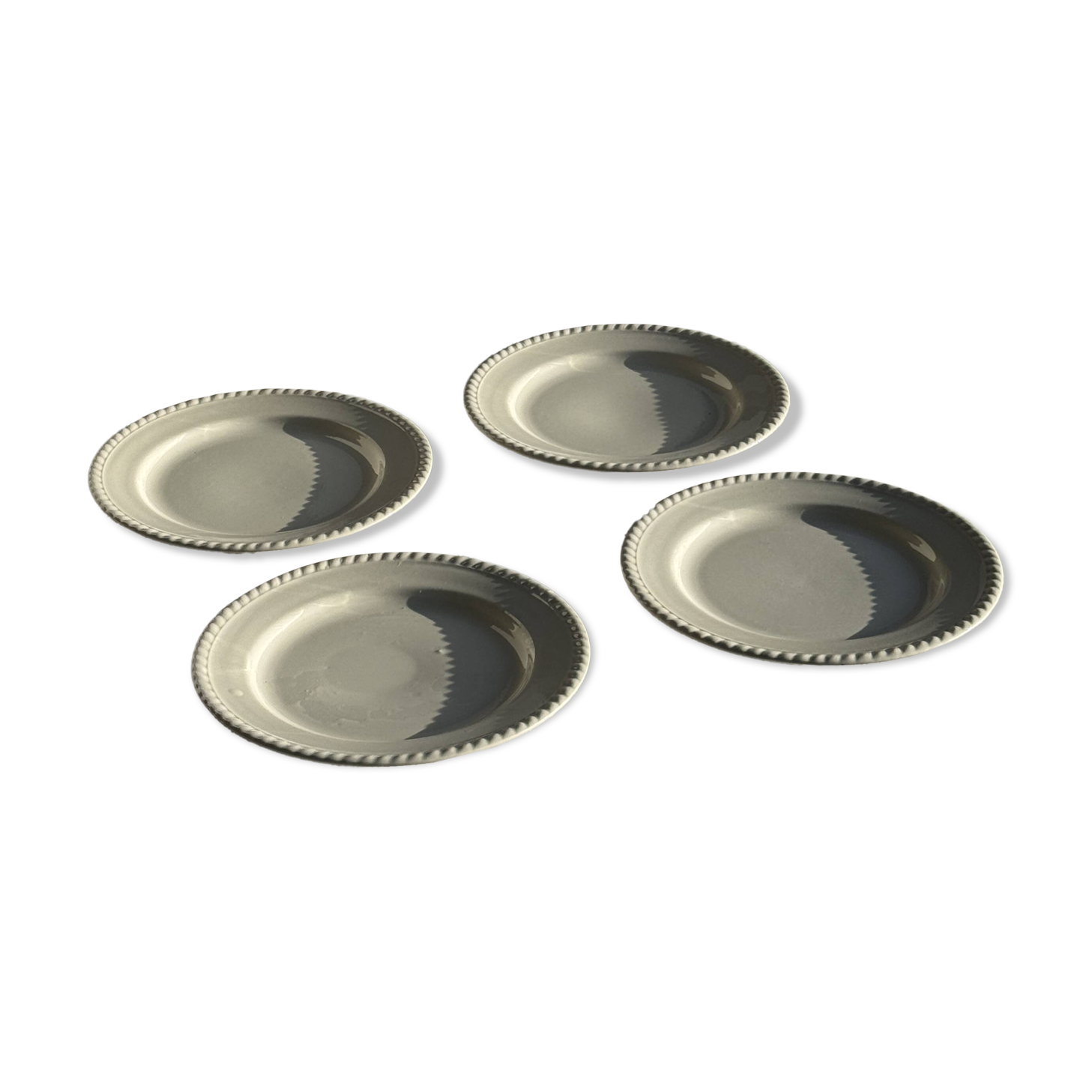 Set of 4 small white earthenware dessert plates D20