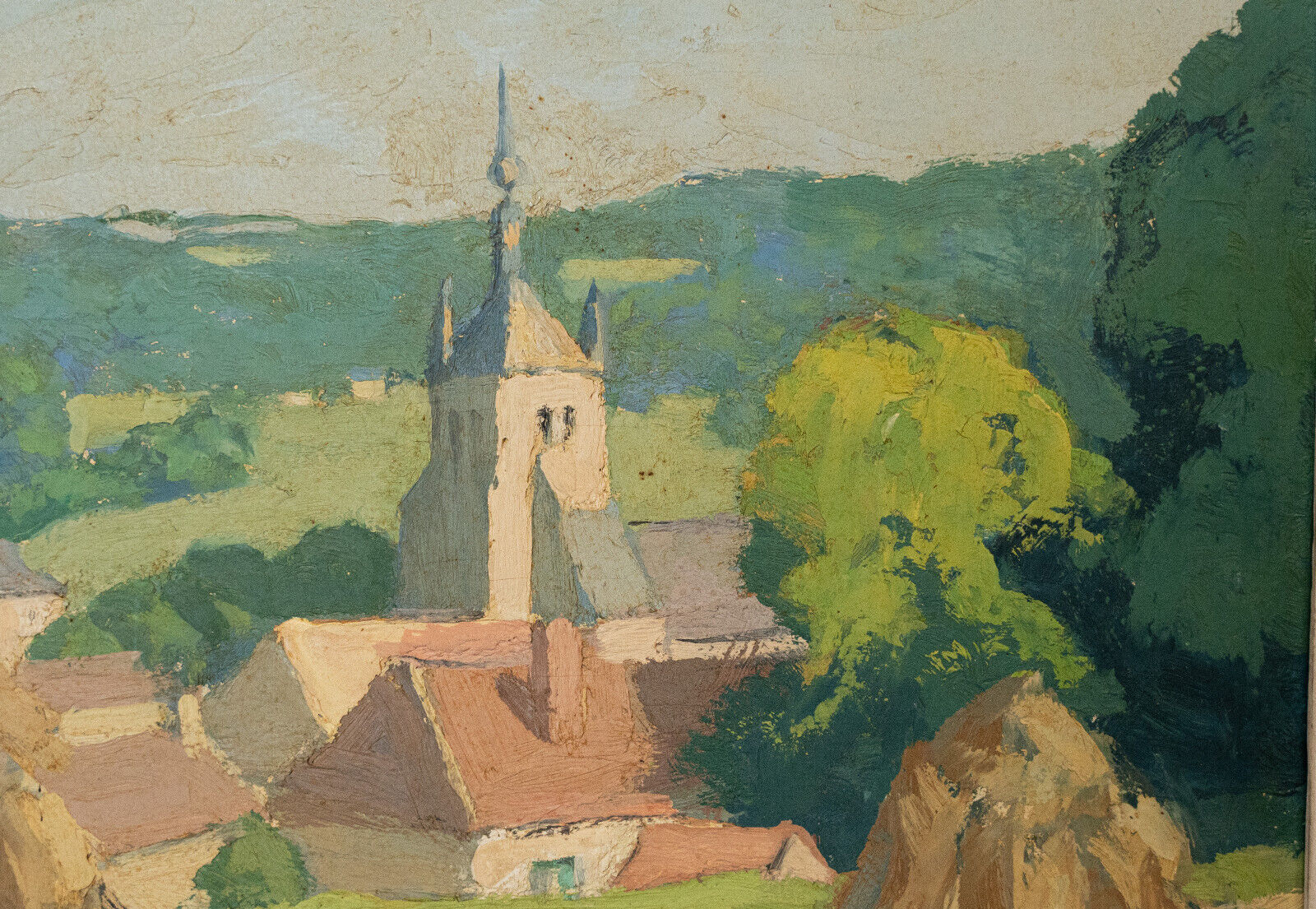 Oil on panel XXth Cassis Summer morning in Saint-Martin d'Ablois 1944
