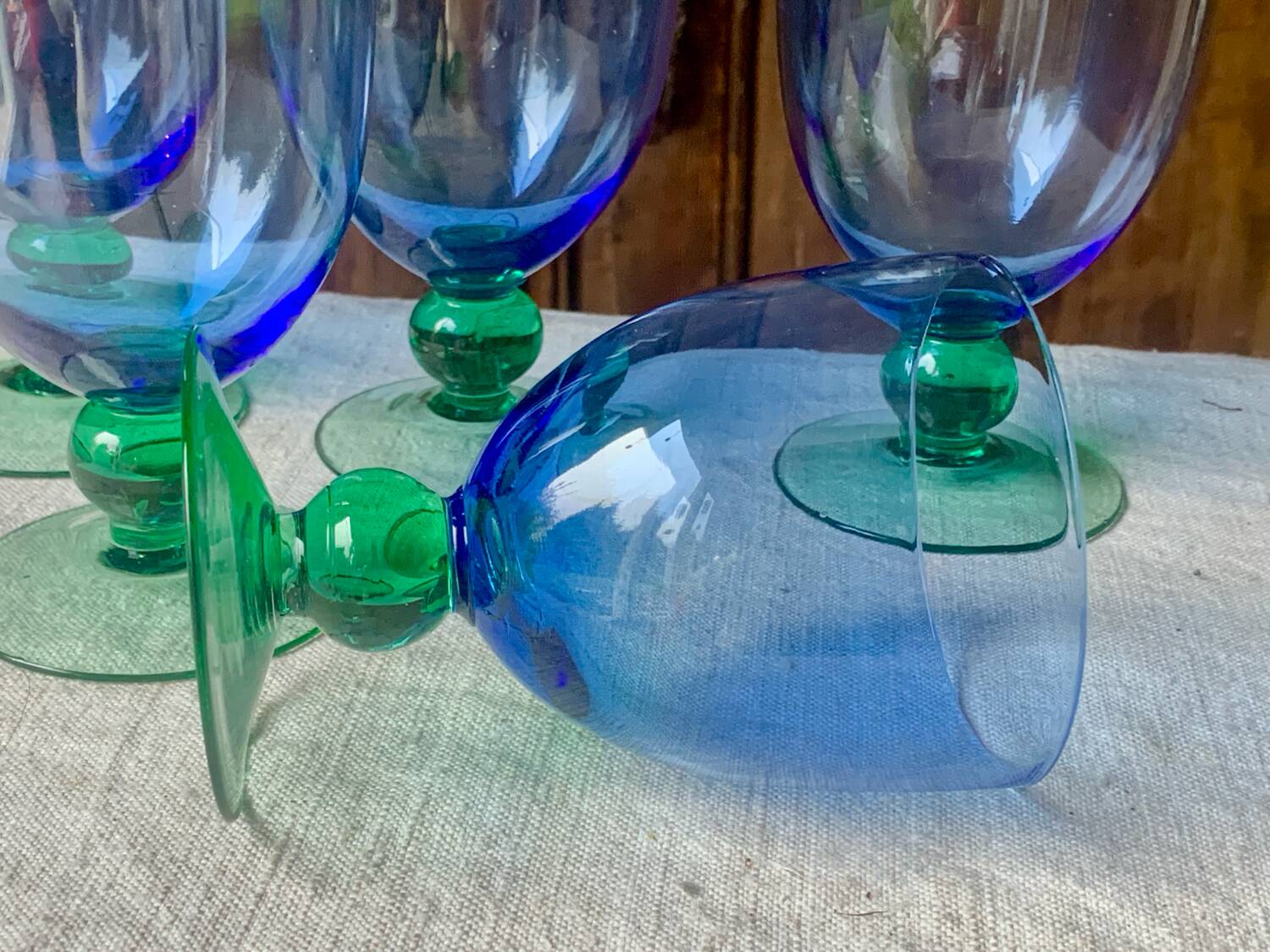 5 vintage Ålhens green and blue blown glasses