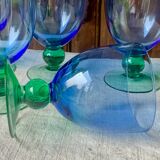 5 vintage Ålhens green and blue blown glasses