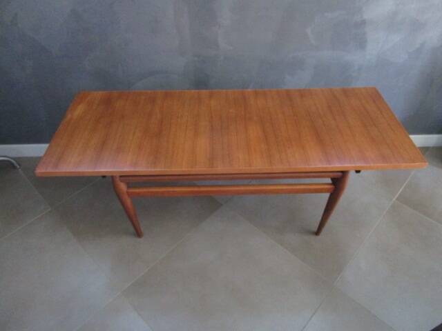 Table basse monte-et-baisse scandinave en acajou – Vintage