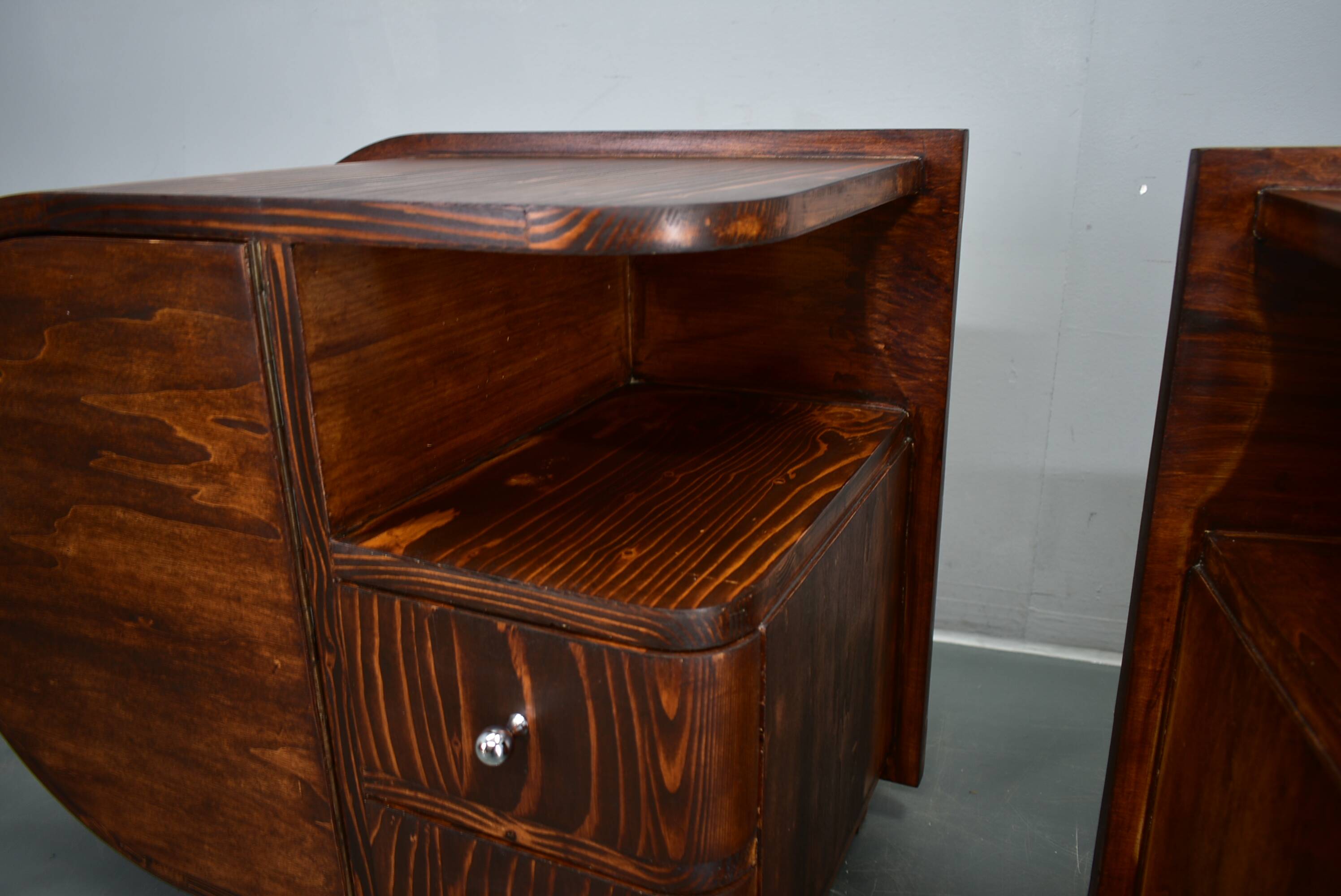 1935s pair of rare Art Deco bedside tables, Czechoslovakia