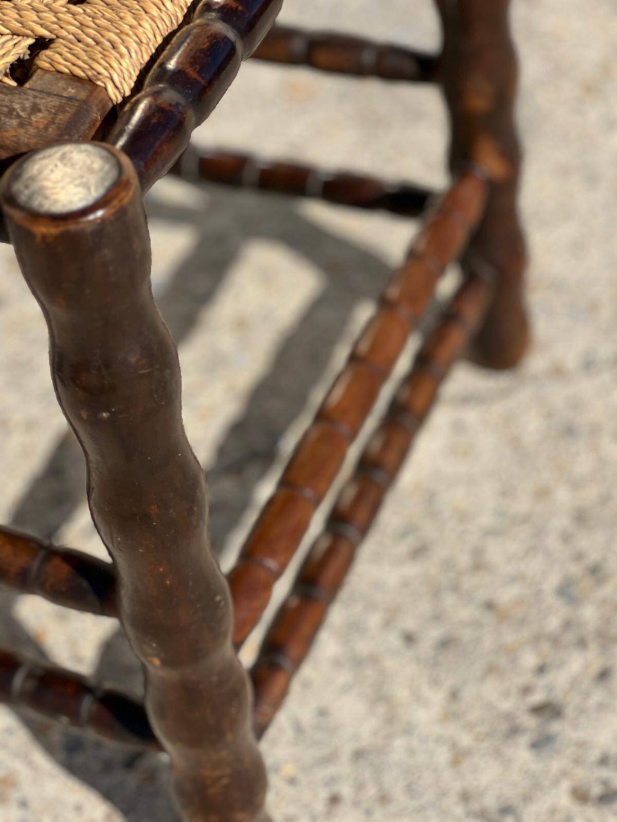 4 wooden and rope bobbin leg chairs attributed to Charles Dudouyt 1940