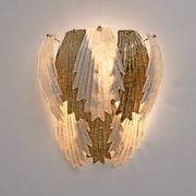 Italian Art Deco Style Murano Glass and Brass Leaf Wall Sconces, Pair