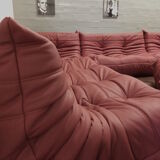 Sofa 3 places "Togo" red leather designed by Michel Ducaroy 1973